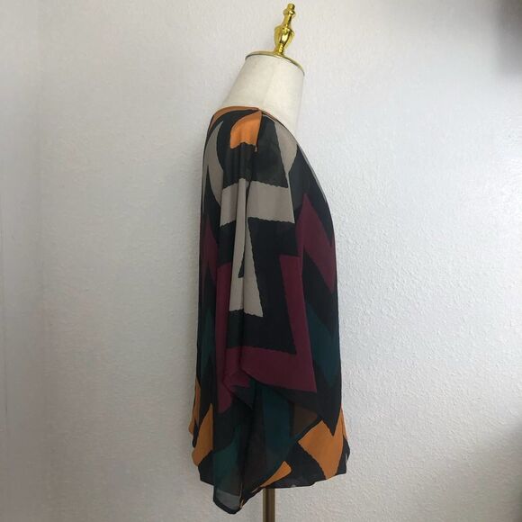 CATO Blouse Medium Chevron Pattern Kimono Sleeve Polyester Multicolor - Picture 3 of 6